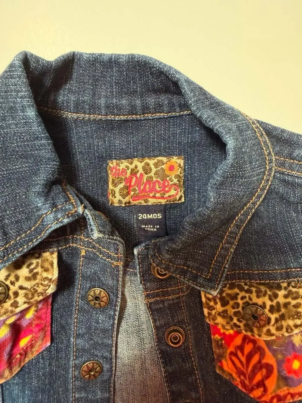 The Children's Place Girls Denim Jacket with Floral and Leopard Print Accents 24